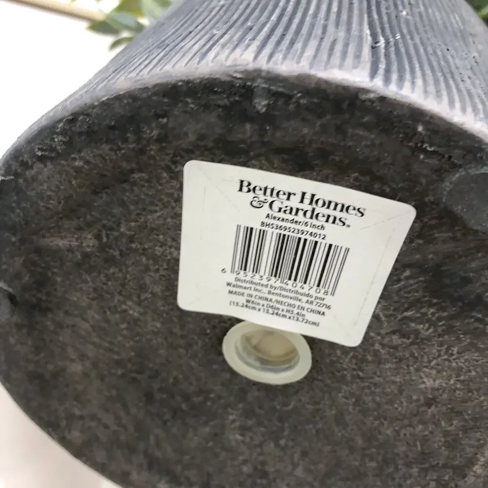 Better Homes & Gardens Alexander Black Ceramic Planter with Greenery